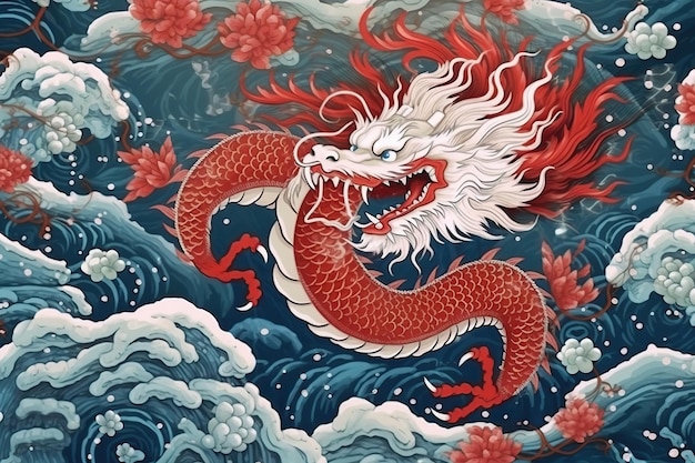 Bonne année chinoise le zodiaque du dragon IA générative