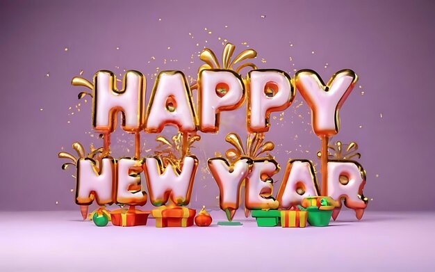 bonne année avec clipart typographie illustration 3d rendu