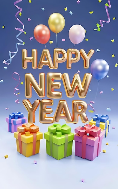 bonne année avec clipart typographie illustration 3d rendu