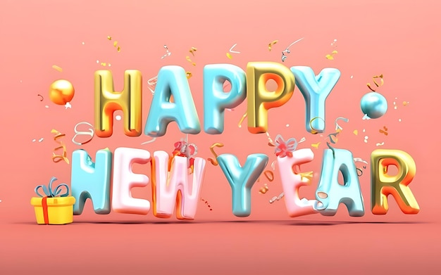 bonne année avec clipart typographie illustration 3d rendu