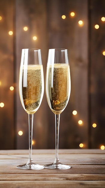 Bonne année avec du vin blanc et du champagne et un repas de luxe éclairage extérieur lumière du jour Bonne année