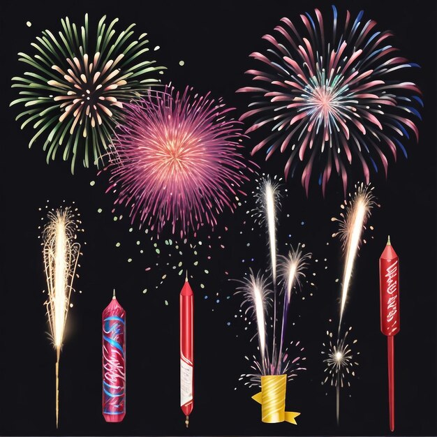 Photo bonne année feux d'artifice confetti images de fond collections de beaux papiers peints ai générés