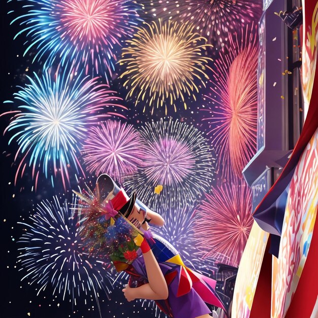 Photo bonne année feux d'artifice confetti images de fond collections de beaux papiers peints ai générés