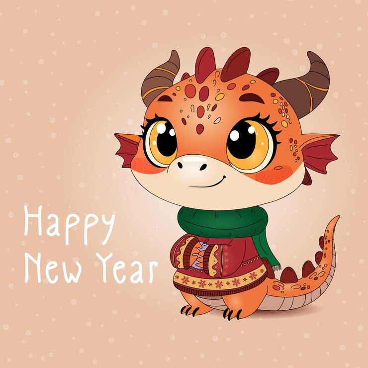 Photo bonne année à un mignon dragon.
