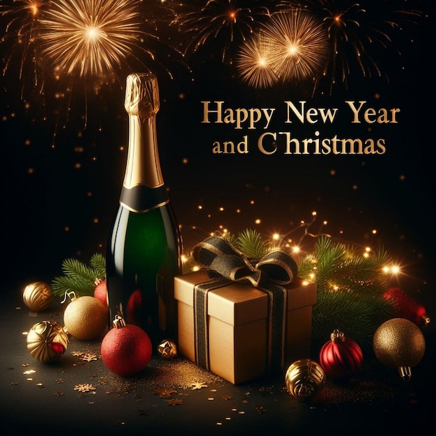 Bonne année et Noël images de fond bouteille de champagne beau cadeau de Noël