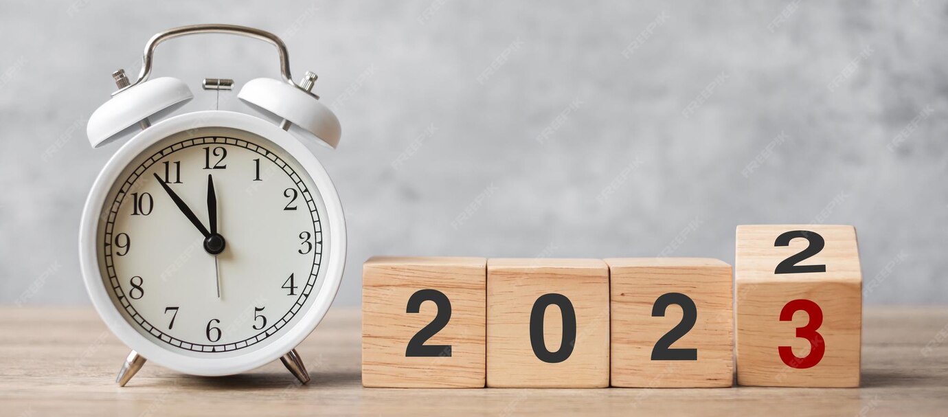 Bonne Année Avec Réveil Vintage Et Passage De 2022 Au Bloc 2023 Noël