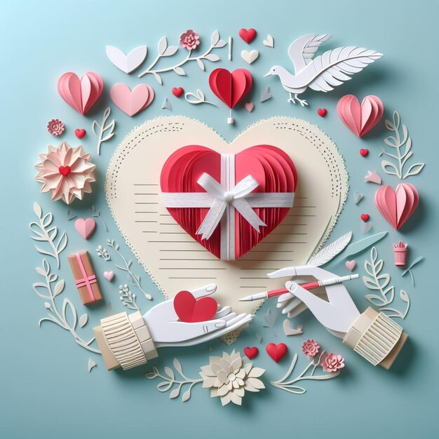 Photo bonne carte concept de la saint-valentin dans le style de coupe en papier