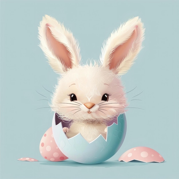 Bonne carte de Pâques avec un mignon œuf de lapin de Pâque dans des couleurs bleues pastel isolées sur le fond
