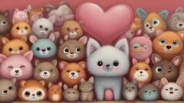 Bonne carte de la Saint-Valentin avec de mignons animaux à fourrure