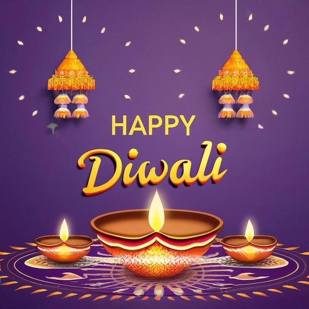 Bonne carte de vœux de Diwali avec diya générée par ai