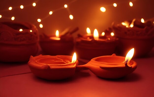 Bonne célébration de Diwali en arrière-plan avec des lampes traditionnelles