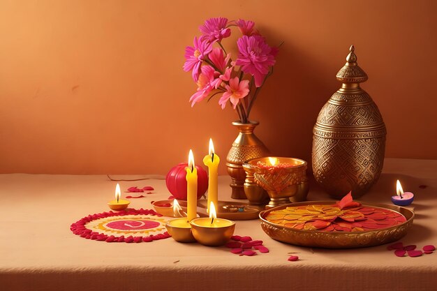 Bonne célébration de Diwali en arrière-plan avec des lampes traditionnelles