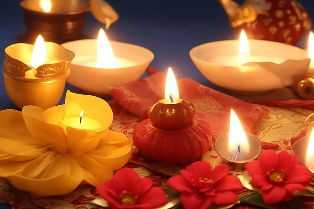 Bonne célébration de Diwali en arrière-plan avec des lampes traditionnelles