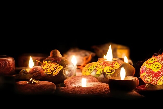 Bonne célébration de Diwali en arrière-plan avec des lampes traditionnelles