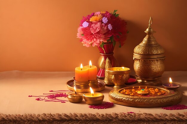 Bonne célébration de Diwali en arrière-plan avec des lampes traditionnelles