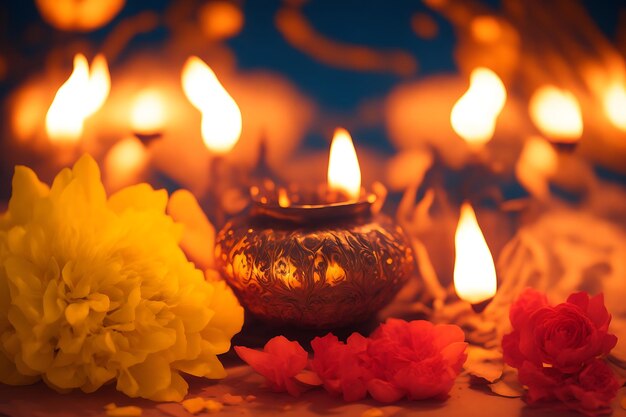 Bonne célébration de Diwali en arrière-plan avec des lampes traditionnelles