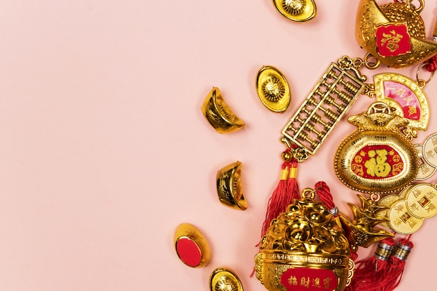 Photo bonne décoration de nouvel an chinois sur fond rose