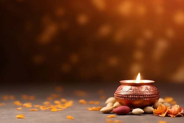 Bonne Diwali ou Deepavali fête traditionnelle indienne avec lampe à huile d'argile diya fête hindoue indienne