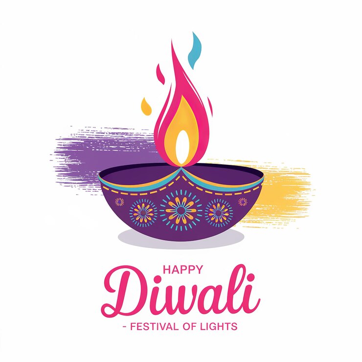 Photo bonne diwali diwali diya carte de vœux de diwali vibrante avec une diya et des couleurs festives