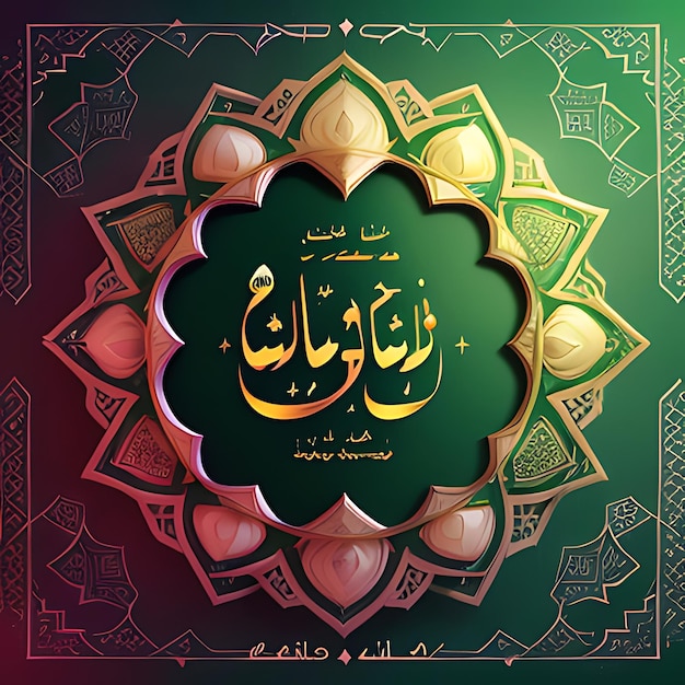 Bonne Eid Mubarak calligraphie avec gravure creuse de lune sur fond bokeh doré Illustration