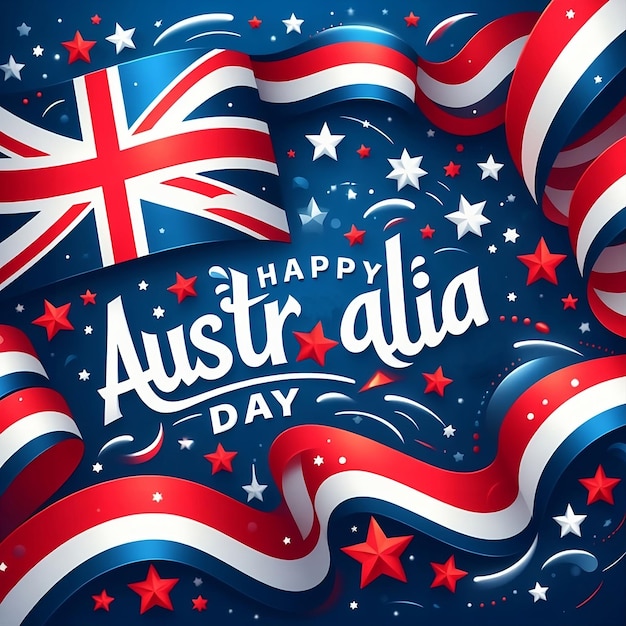 Bonne fête de l'Australie carte d'affiche du drapeau national de l'Australie thème rouge blanc lignes courbes et étoile