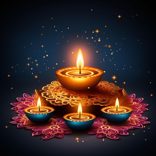 Bonne fête de Diwali avec la décoration des lampes à huile diya