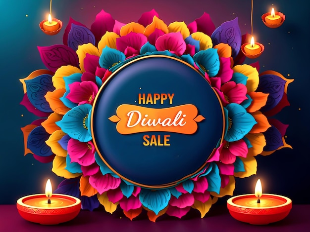 Bonne fête de Diwali décoration Rangoli avec Diya ou lampe