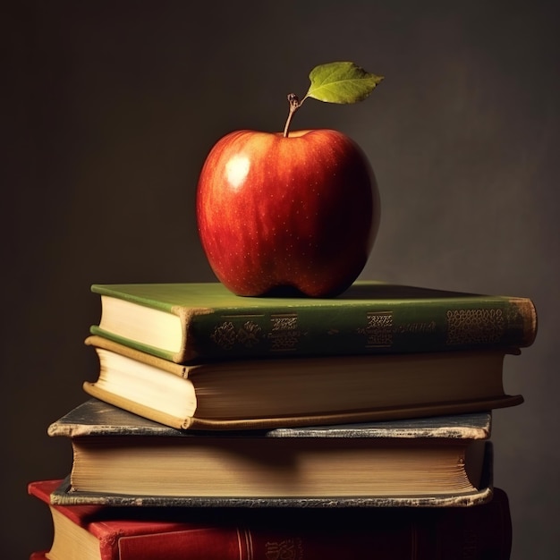 Bonne fête des enseignants pomme sur la pile de livres