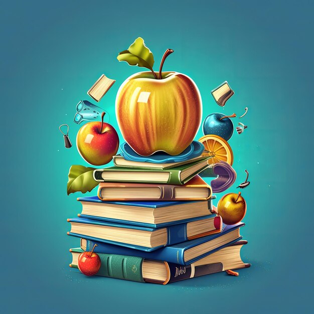 Bonne fête des enseignants pomme sur la pile de livres