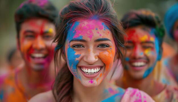 Photo bonne fête de holi holi hai une fille européenne célèbre le festival de holi à delhi