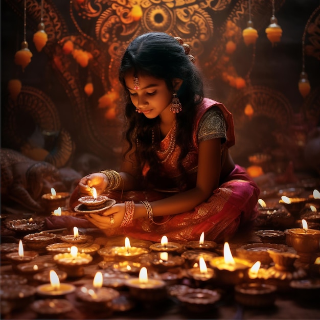 Photo bonne fête indienne de diwali à l'arrière-plan avec des bougies