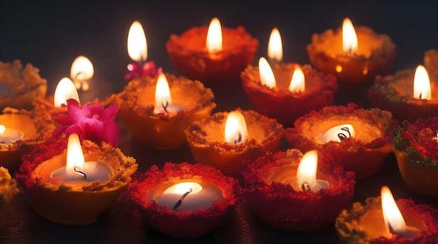 Bonne fête indienne de Diwali avec des bougies le jour de Diwali