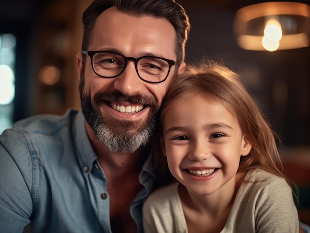 Bonne fête des pères Père et fille souriant joyeusement IA générative