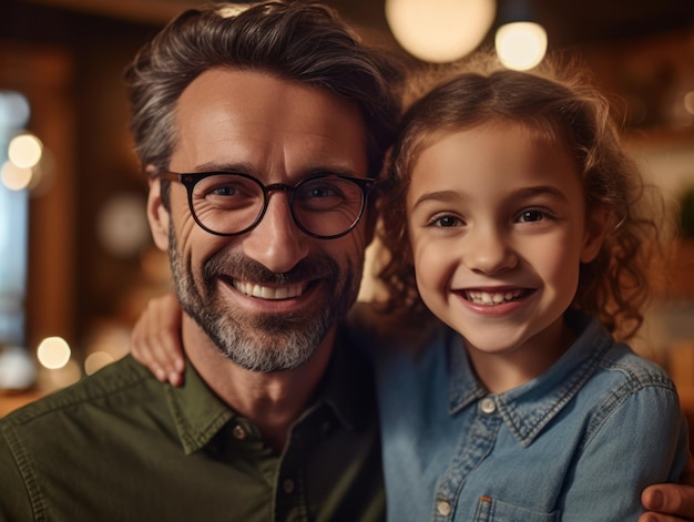 Bonne fête des pères Père et fille souriant joyeusement IA générative