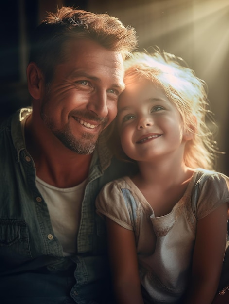 Bonne fête des pères Père et fille souriant joyeusement IA générative