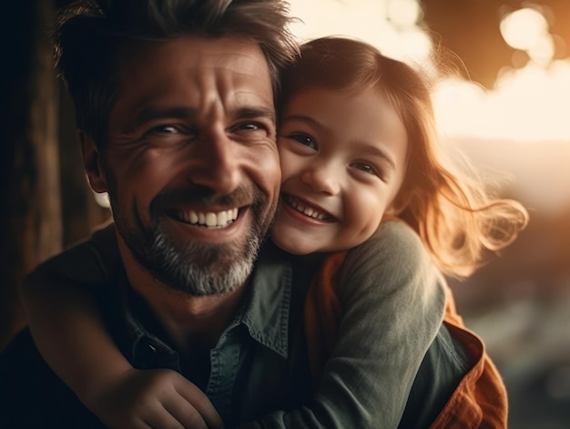 Bonne fête des pères Père et fille souriant joyeusement IA générative