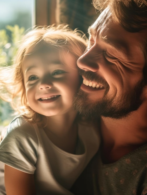 Bonne fête des pères Père et fille souriant joyeusement IA générative