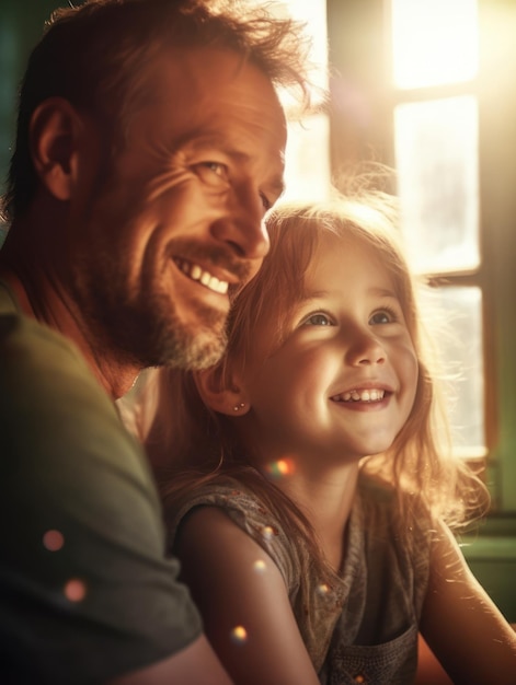 Bonne fête des pères Père et fille souriant joyeusement IA générative