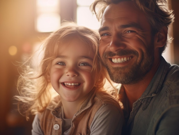 Bonne fête des pères Père et fille souriant joyeusement IA générative