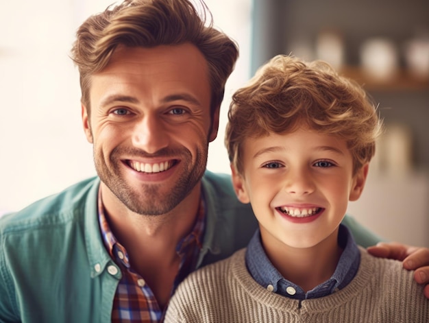 Bonne fête des pères Père et fils souriant joyeusement IA générative