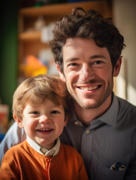 Bonne fête des pères Père et fils souriant joyeusement IA générative