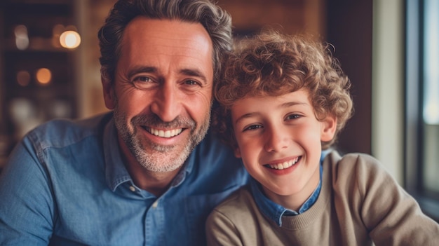 Bonne fête des pères Père et fils souriant joyeusement IA générative