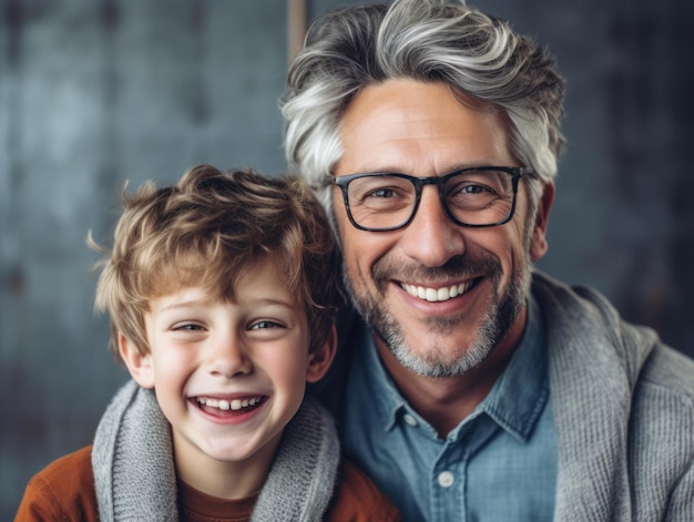 Bonne fête des pères Père et fils souriant joyeusement IA générative