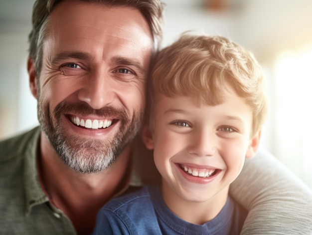 Bonne fête des pères Père et fils souriant joyeusement IA générative