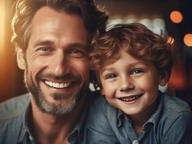 Bonne fête des pères Père et fils souriant joyeusement IA générative