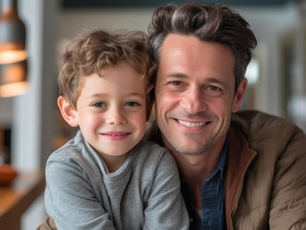 Bonne fête des pères Père et fils souriant joyeusement IA générative