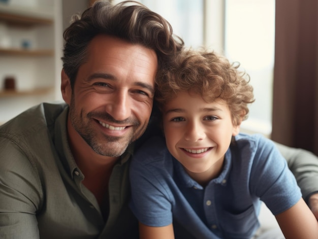 Bonne fête des pères Père et fils souriant joyeusement IA générative