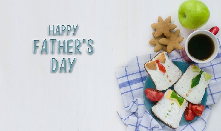 Bonne fête des pèresPetit-déjeuner pour papaDe délicieux sandwichs sous forme de chemises pour hommes avec des liens sur la plaque