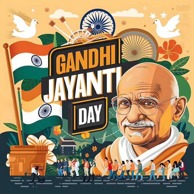 Photo bonne journée de gandhi jayanti illustration plate