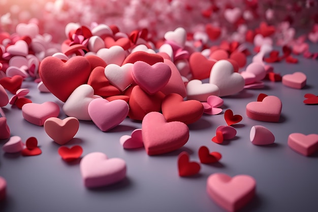 Bonne journée de la Saint-Valentin modèle d'arrière-plan avec des cœurs d'amour rouges décoratifs vue supérieure